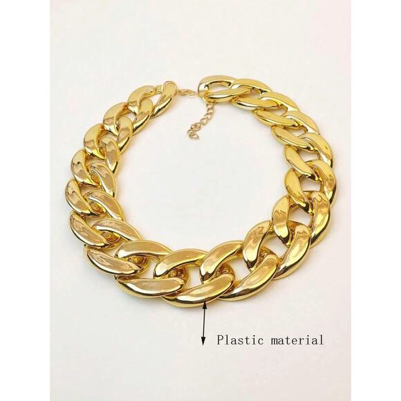 NEW Plastic Cuban Chain Necklace Gold Colored Chunky Choker - Picture 2 of 4